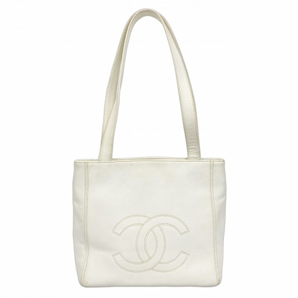 Chanel Shoulder Bag Caviar Skin White Women's - Picture 1 of 10